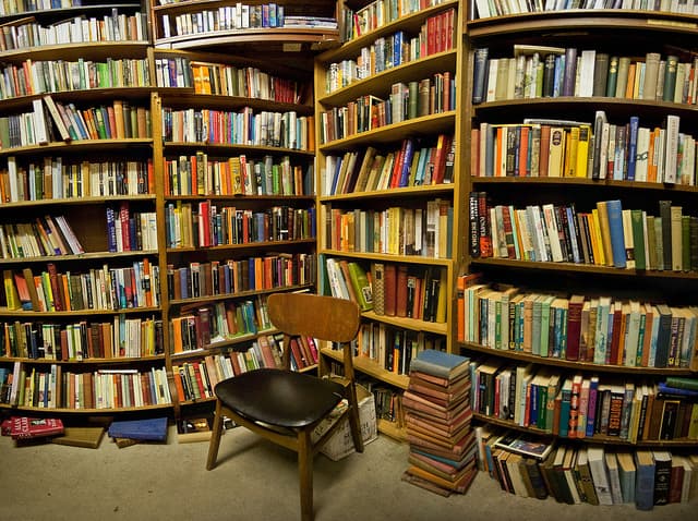 Full book shelves at bookstore