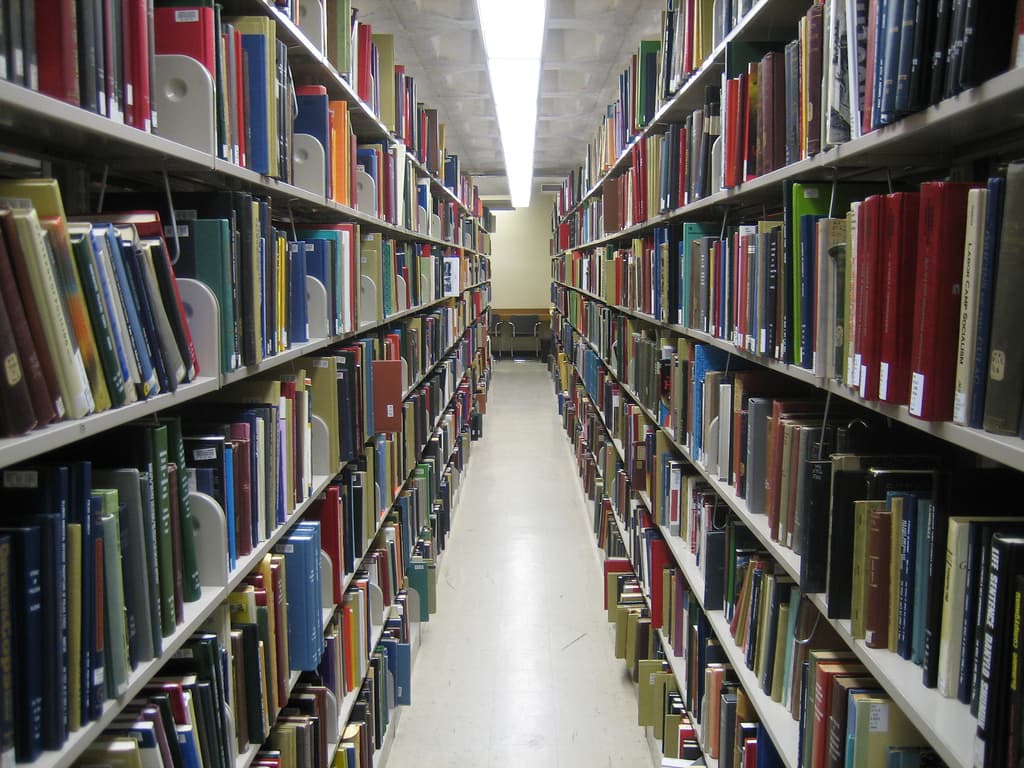 library crowded stacks