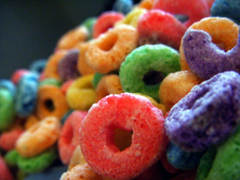 Close up of fruit loop cereal.