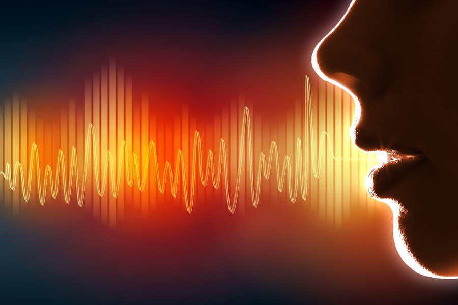 Sound waves with the silhouette of a face.