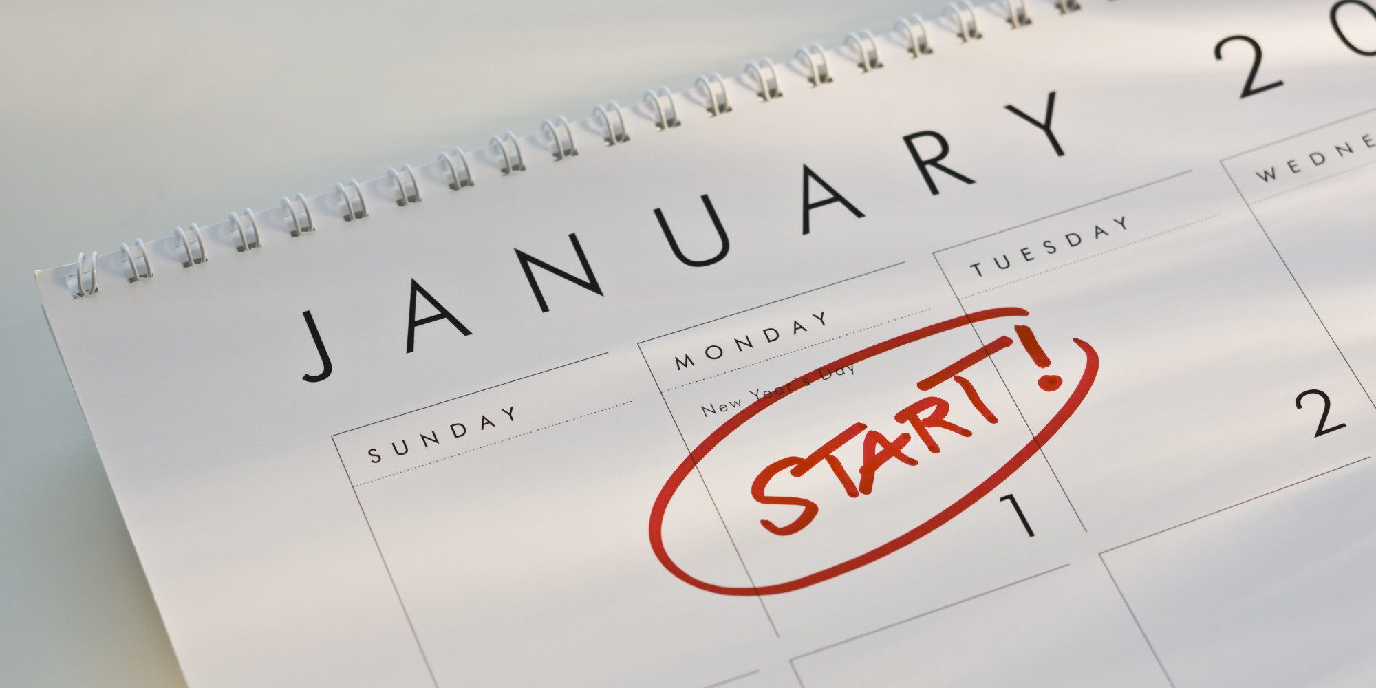 Calendar with the word "start" circled on January 1st.