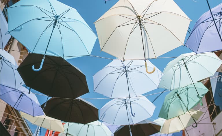 Suspended umbrellas