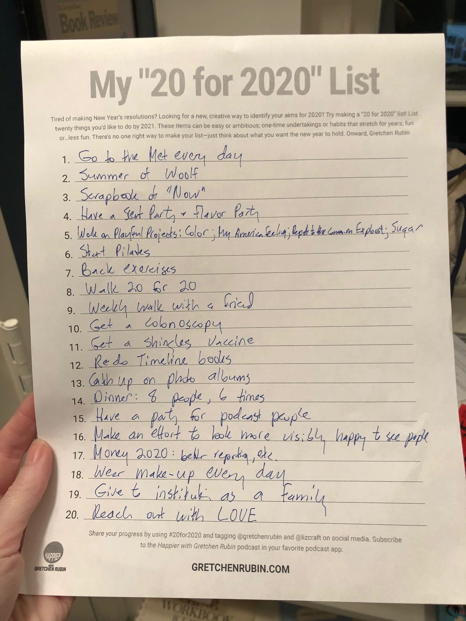 Gretchen Rubin 20 for 2020 list