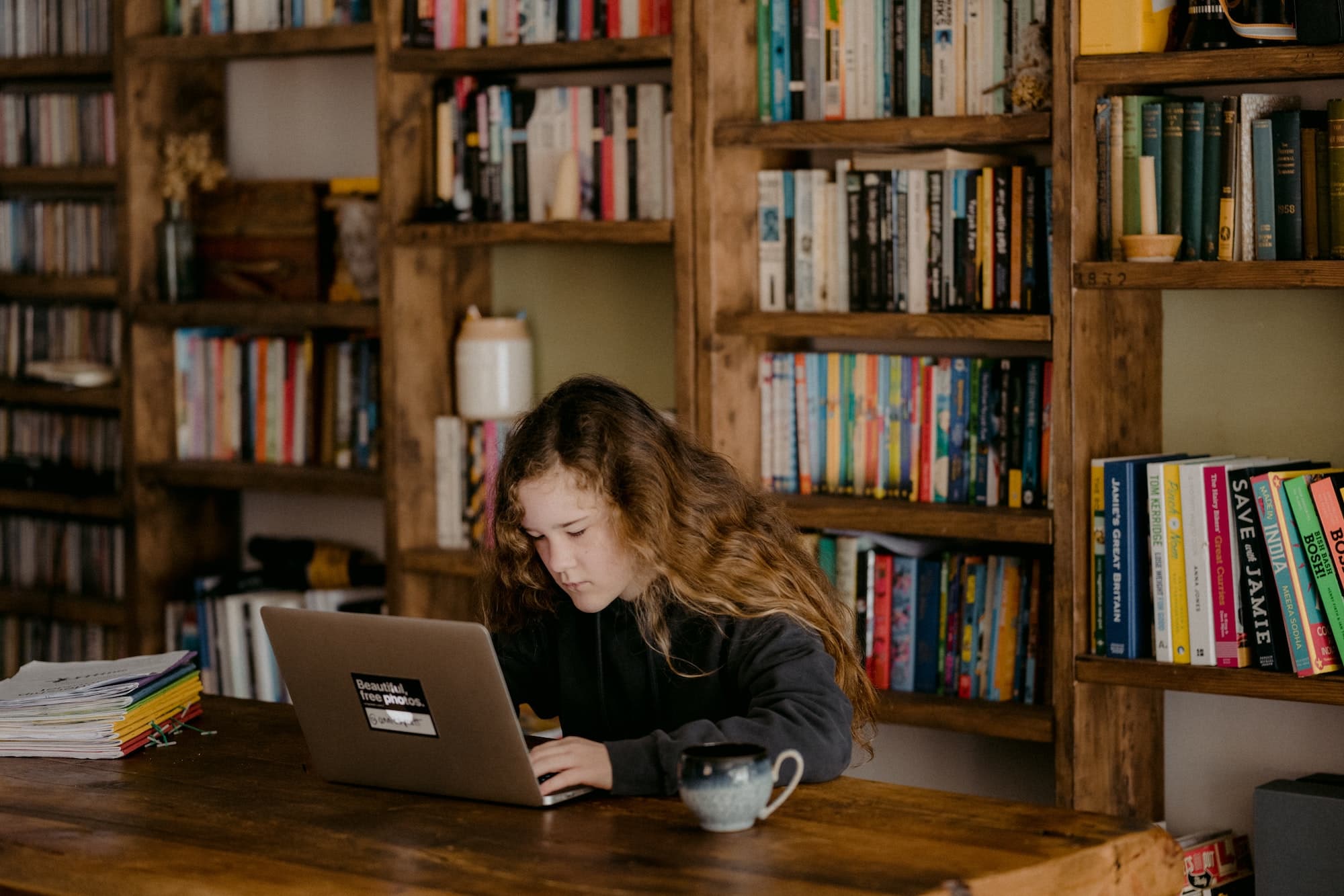 Student studying in library