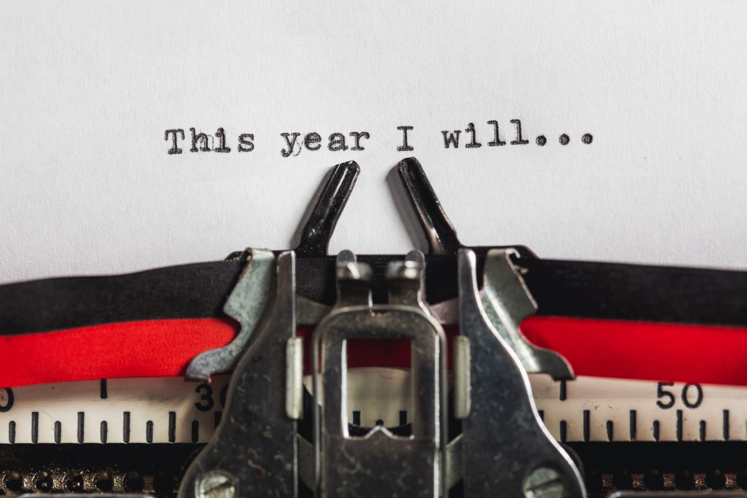 Typewriter writing phrase "This year I will..."