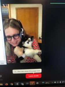 Screenshot of Liz showing off her new puppy
