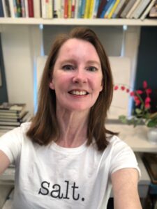 Selfie of Gretchen Rubin wearing a t-shirt that reads Salt
