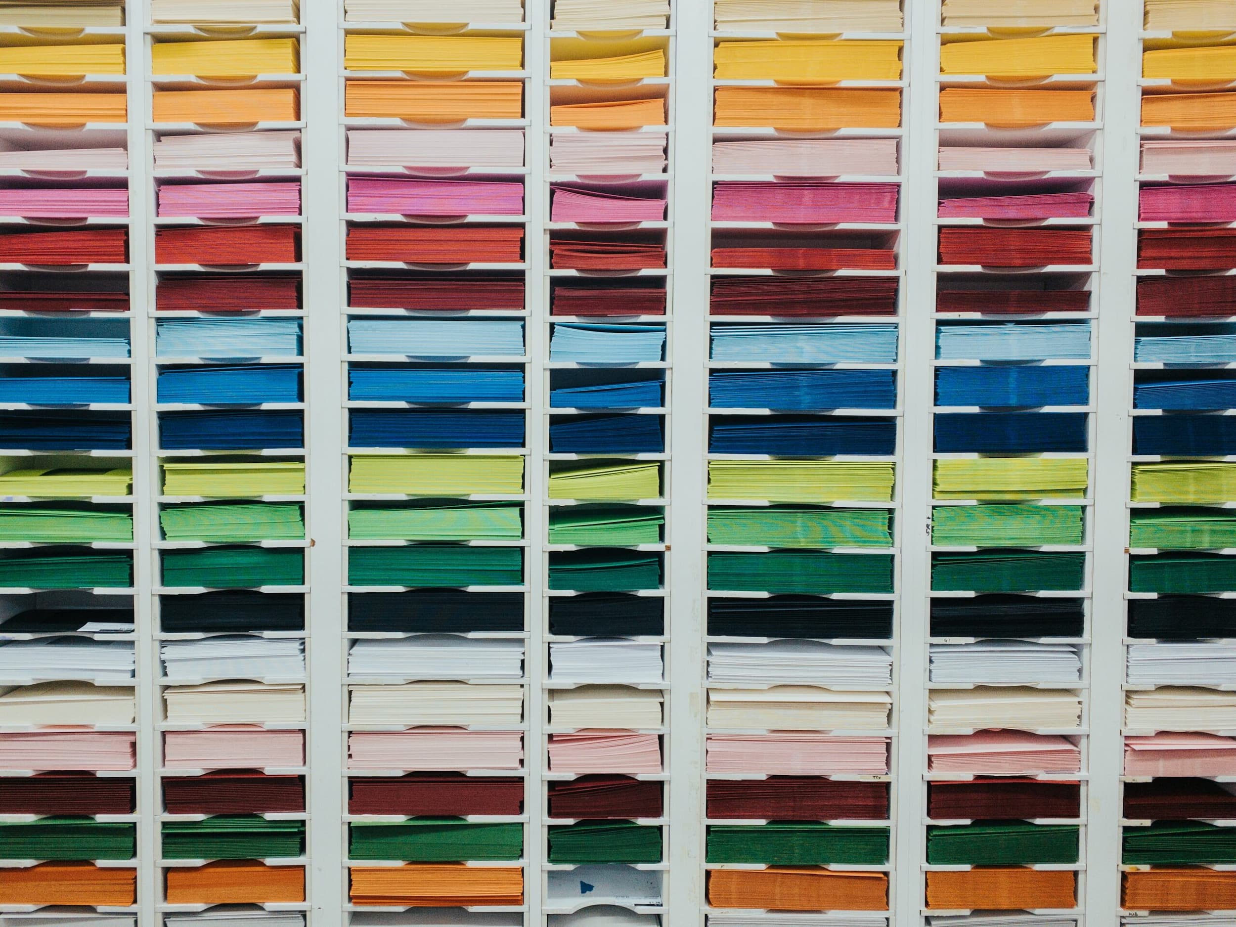 Photo of paper organized by color