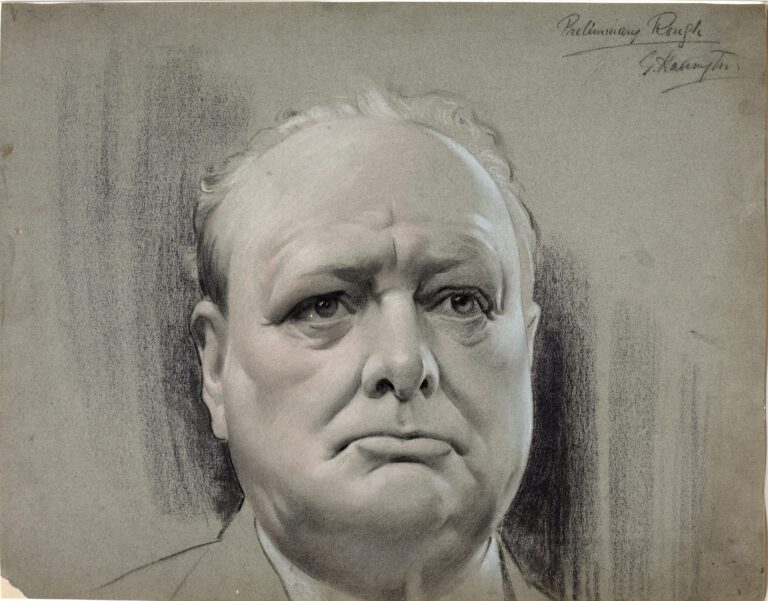 Photo of a drawing of Winston Churchill
