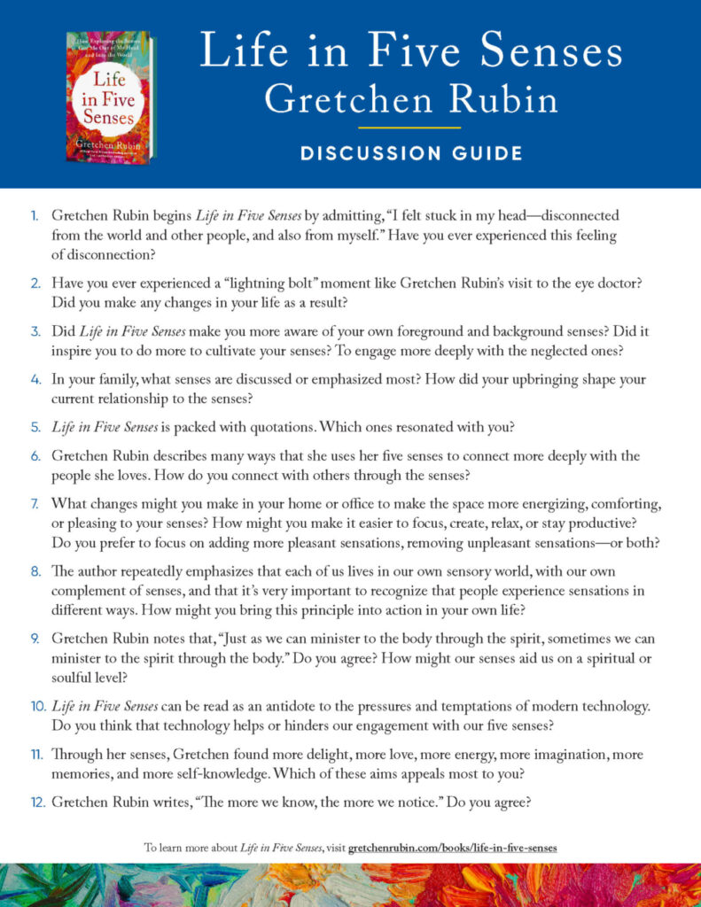 Gretchen Rubin Life in Five Senses Discussion Guide thumbnail