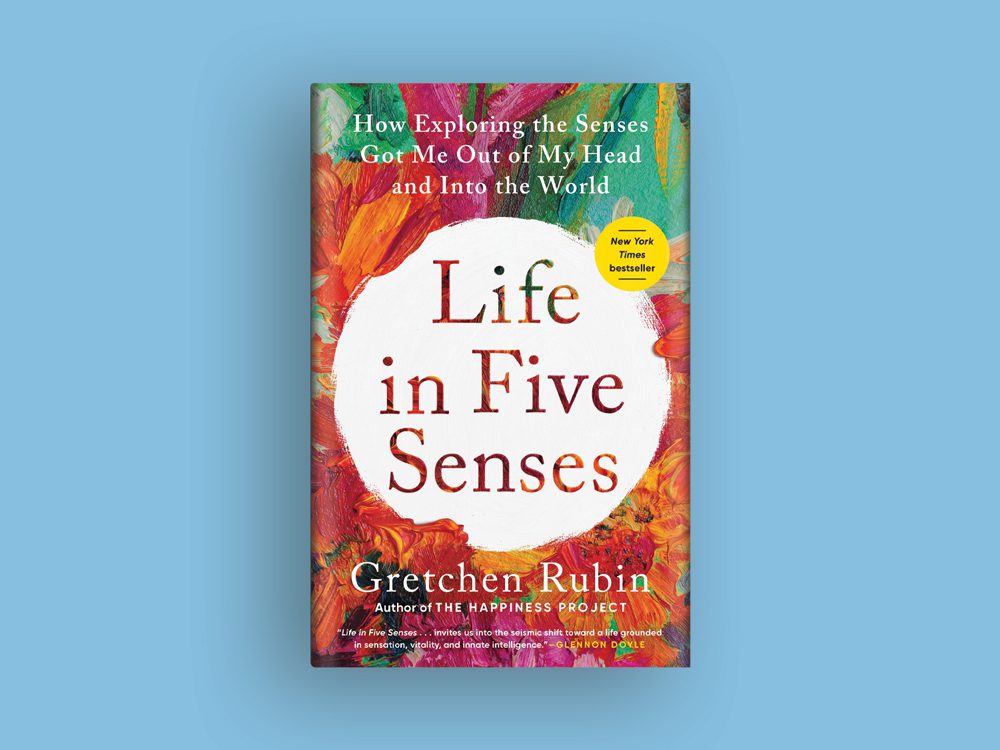 Life in five senses paperback on blue background