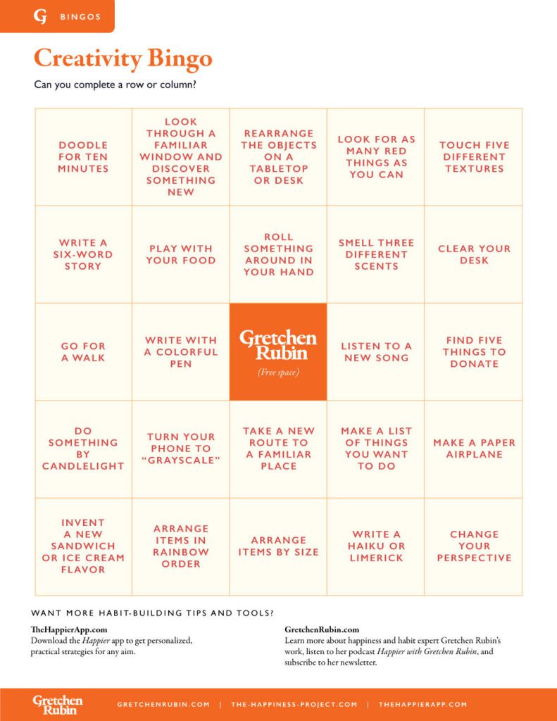 Creativity Bingo PDF by Gretchen Rubin thumbnail