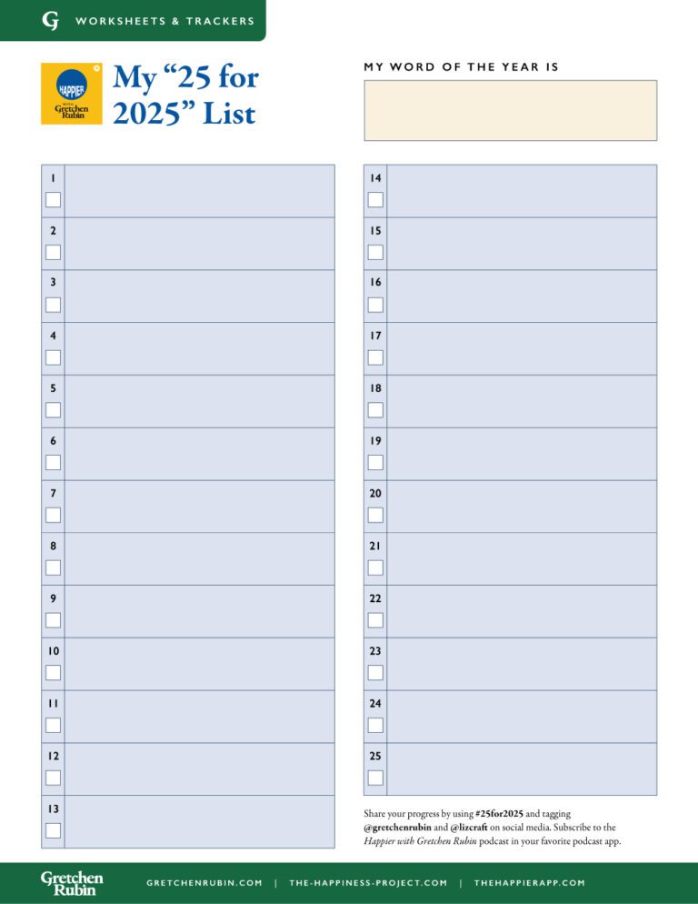 Gretchen Rubin 25 for 2025 List PDF preview