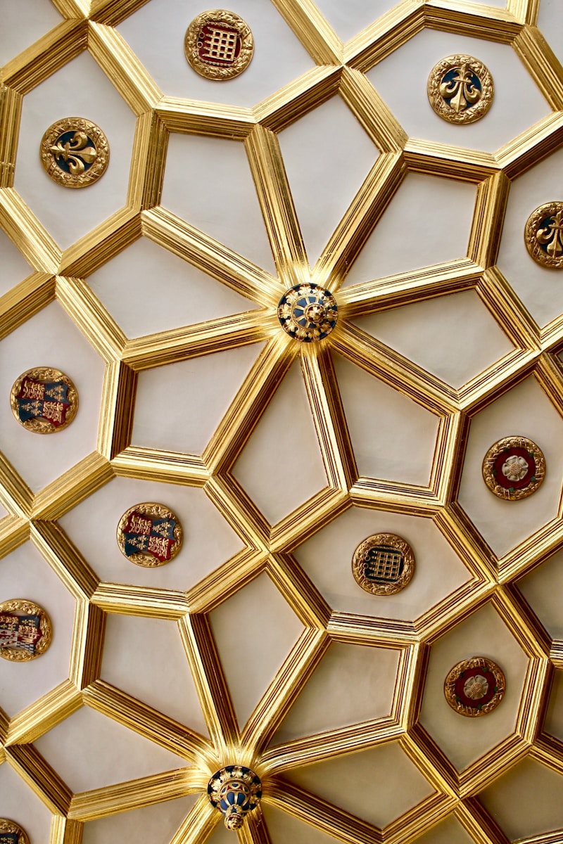 brown and white floral ceiling