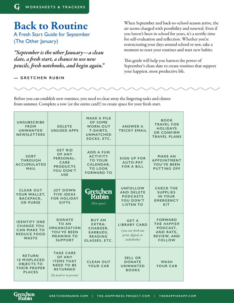 Gretchen Rubin's Back to Routine PDF worksheet thumbnail